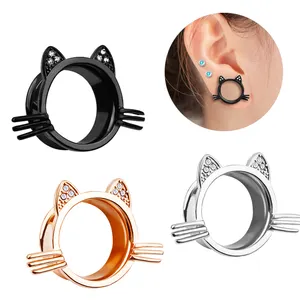 10 pares/conjunto brincos de zircão, aço inoxidável, auricular de gato, estilos de orelha, parafuso, túnel de carne, piercing, expansor da orelha