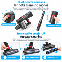 Aspirateur sec 2-en-1 à main et sur pied avec tête LED, alimenté par batterie, chargement Type-C, pour voiture, utilisation verticale, tapis, sols durs, poils d'animaux