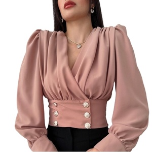 Camicia da <span class=keywords><strong>donna</strong></span> europea e americana con scollo a V Sexy a maniche lunghe - Product Image 1