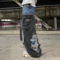 DiZNEW Jeans Baggy Gothique pour Homme, Coupe Large, Multi-Sangles, Effet Délavé, Denim Lourd, Style Darkwear, OEM