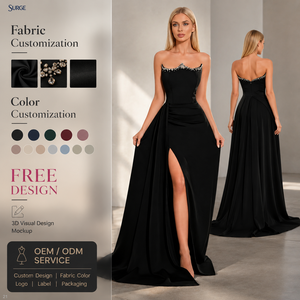 <span class=keywords><strong>Robe</strong></span> de soirée longue noire personnalisée OEM pour femme, en tissu, bustier, col cœur, ornée de perles, taille haute, style <span class=keywords><strong>portefeuille</strong></span>, fente haute, coupe trapèze - Product Image 1