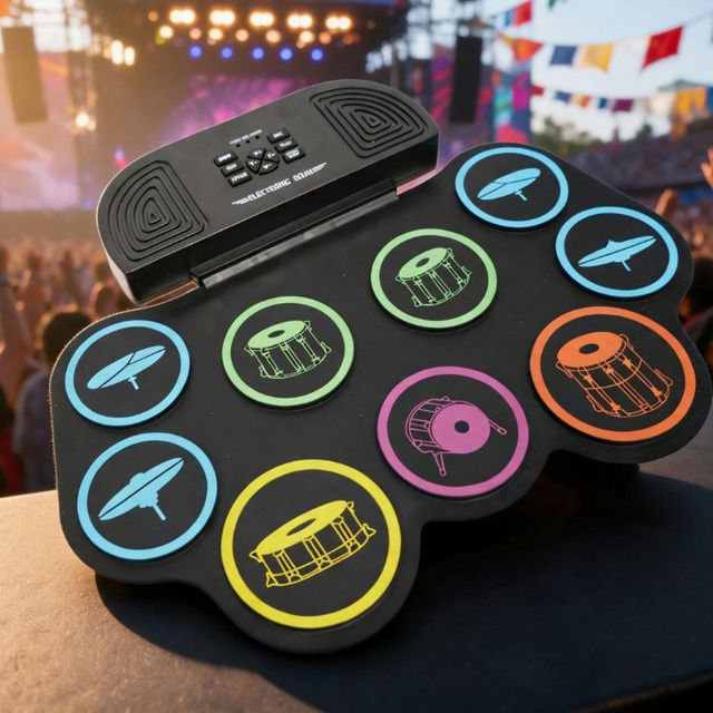 Factory Custom Portable Foldable Electric Drum Set for Beginners USB Battery Power with Percussion Stick & Colorful Design