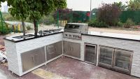 Cuisine mobile moderne tout temps en acier inoxydable avec cadre personnalisé, barbecue à gaz 6 brûleurs DIY sur chariot, résistant au soleil et à l'eau, idéal pour les fêtes