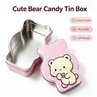 Boîte en métal en forme d'ours mignon pour enfants, sans danger pour les aliments, en matériaux recyclés, avec logo personnalisé imprimé, emballage cadeau pour les fêtes, bonbons, biscuits