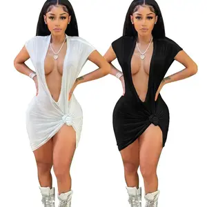 OEM Fashion Clothing 2022 Slim Casual Women Dresses mini club dress scollo a v abiti da ragazza sexy