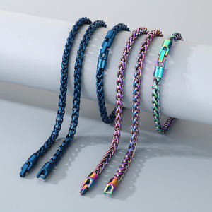 Ensemble collier et bracelet en acier inoxydable rotatif à plusieurs couleurs, largeur 4/6/8/10 mm, chaîne de panier à fleurs, deux pièces - Product Image 5