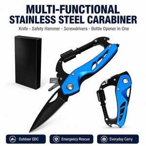 Couteau mousqueton bleu électrique avec clip de verrouillage rotatif, lame pliante, brise-vitre, idéal pour le camping, les sports et les activités de plein air, pour les acheteurs en gros - Product Image 1