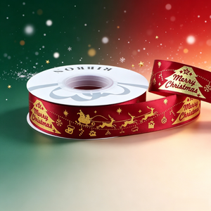 Cinta Navideña SEEWIN con Diseño Personalizado, Rollo de Satén de Poliéster con Estampado Dorado, 25 mm x 50 Yardas, Embalaje Ecológico para Cajas Navideñas - Product Image 6