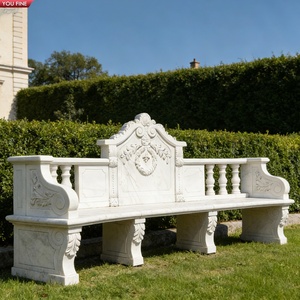 Panca da Giardino in <span class=keywords><strong>Marmo</strong></span> Beige Intagliata a Mano YOUFINE, Stile Europeo, per Decorazione <span class=keywords><strong>di</strong></span> Ville e Cortili - Product Image 1