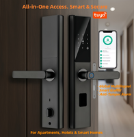 Serrure Intelligente pour Appartement & Hôtel - 7 Modes de Déverrouillage, Sonnette Intégrée, Compatible Tuya, Panneau en Aluminium Aviation 360mm, Porte en Bois, Application Mobile