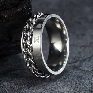 Roman <strong>Numerals</strong> Stainless Steel Chain Rotating Anxiety Black Rings for Men Fidget Metal Spinner Knuckle Ring Anillos <strong>De</strong> Hombre - Product Image 2