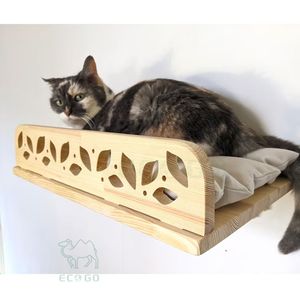 Lit pour chat en bambou à fixer au mur avec coussin moelleux (remplissage en polyester et mousse à mémoire de forme) pour les chats d'intérieur, pour regarder à la fenêtre et dormir - Product Image 4