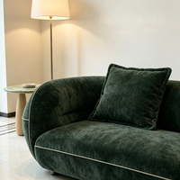 Ensemble de canapés modernes en tissu courbé, revêtement en chenille vert foncé avec table basse en marbre, ensemble pour villa, durable et écologique