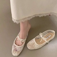 Nouvelles Chaussures Plates Élégantes et Sexy pour Femmes 2026, à Bout Ouvert, en Maille, avec Nœud Floral, Prêtes à Expédier (RTS) pour l'Asie du Sud-Est