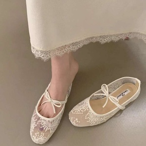 2026 New <strong>Elegant</strong> Sexy Toe Mesh Summer Flower Bow Single <strong>Shoes</strong> Ladies <strong>Flat</strong> Pumps Southeast Asia RTS - Product Image 2