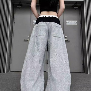 Pantaloni Sportivi Taslan Stile Americano Vintage a Gamba Larga con Doppio Elastico in Vita e Coulisse, Unisex, Streetwear, Vestibilità Ampia, Casual, Lunghi - Product Image 2