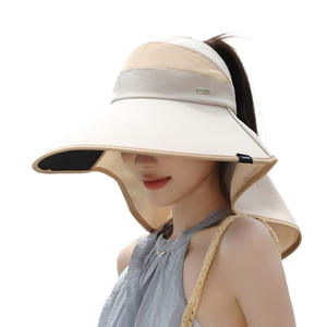 Sombrero de protección solar de verano para mujer, sombrero de ala ancha con cubierta para el cuello, protección UV, plegable, para ciclismo al aire libre, color beige - Product Image 5