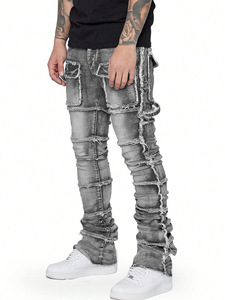 Jeans déchirés pour homme NOWY, coupe évasée, extensibles, respirants, taille mi-haute, décontractés, effet vieilli, style cargo, vente en gros - Product Image 5