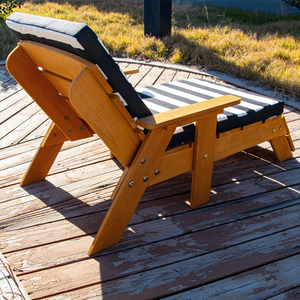 Coastal Breeze Wooden Sun Lounger <b>outdoor</b> <b>recliner</b> features a solid natural wood frame paired with cushion - Product Image 2