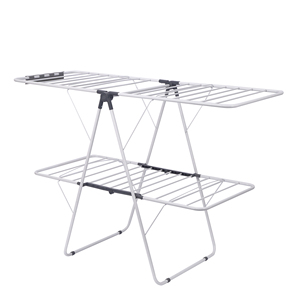 Stendibiancheria Pieghevole <span class=keywords><strong>a</strong></span> 2 Livelli con Clip per Calzini, Stendino in Metallo Resistente, Salvaspazio per Interni, Balcone, Casa - Product Image 1