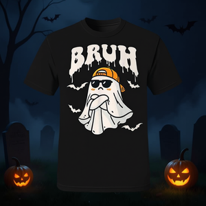 T-shirt fantôme mignon noir à col rond pour homme, motif drôle, manches courtes, taille adulte, imprimé sérigraphié - Product Image 3