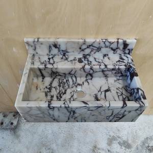Vasque flottante de luxe en marbre naturel avec lavabo intégré, comptoir de salle de bain mural cannelé, surface polie/affinée - Product Image 4