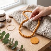 Collier pendentif en pierre d'ambre naturelle, perles rondes sculptées, amulette, bijou énergétique en pierre précieuse pour femmes et hommes, directement de l'usine