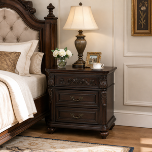 3 Drawer Nightstand Solid Wood Traditional Bedside Table Dark Cherry Finish 28 Wide Storage <b>Cabinet</b> - Product Image 5