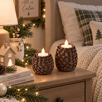 Porte-bougie créatif en forme de pomme de pin de Noël imprimé en 3D en PLA écologique, lot de 2 pour bougies chauffe-plat LED, décoration festive de table sur le thème de la forêt, OEM