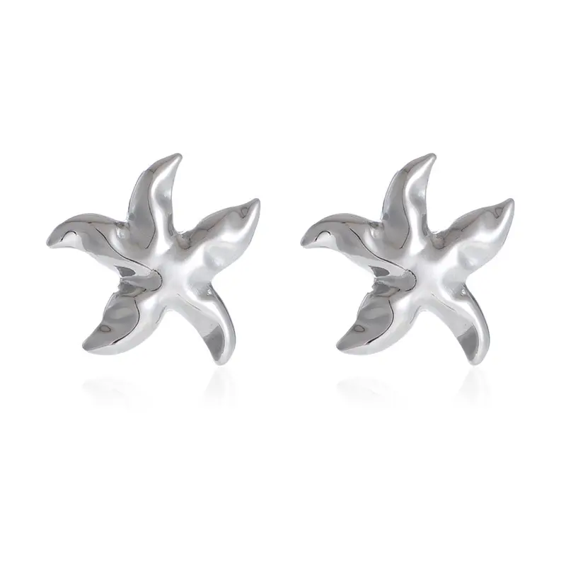 KOMI Bohemian Star Stud Earrings Minimalist Silver Starfish Button Stud Post Earrings for Women Girls Party Jewelry Accessories