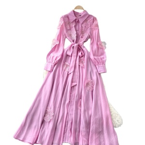 Robe longue à fleurs 3D perlées pour femme, automne, effet amincissant, à boutonnage simple - Product Image 5
