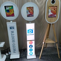 Station photo portable avec boîtier de transport en aluminium, station selfie pour appareil photo et iPad, anneau lumineux supérieur, logo personnalisé gratuit, vente en gros, Wi-Fi inclus