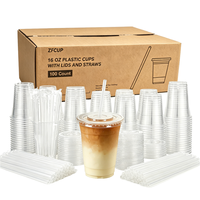 Vente en gros usine – Lot de 100 gobelets jetables transparents en PLA sans BPA de 16oz, 20oz, 24oz pour boissons froides à emporter, avec couvercle à paille et logo personnalisé