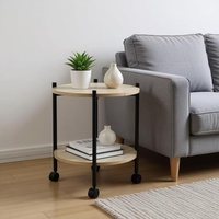 Table d'appoint ronde minimaliste moderne à 2 niveaux avec roulettes pour salon et chambre