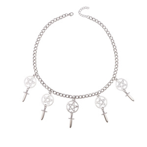 Collar con Colgante de Espada y Estrella de Cinco Puntas, Aleación de Zinc, Cadena Gótica para Clavícula, Colgantes con Temática de Oro Blanco, Multicapa - Product Image 5