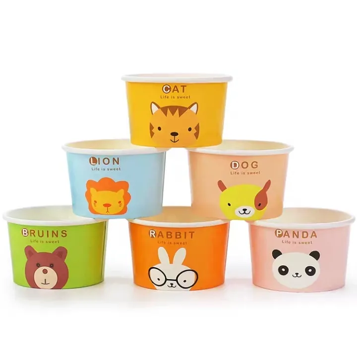Food grade recycled custom logo printed 3oz 4oz 5oz 6oz 8oz disposable ice cream paper cups with lid