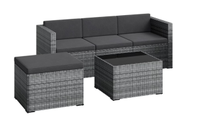 Ensemble de salle à manger d'extérieur 3 places en aluminium gris avec ottoman et table basse de rangement, canapé sectionnel toutes saisons, coussins foncés