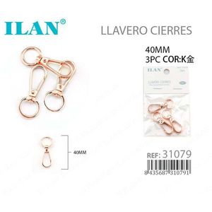 Set di 3 Moschettoni ILAN da 40mm in Oro K con Ganci per Portachiavi - Product Image 1