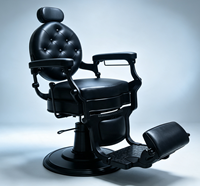 Fauteuil de salon de coiffure inclinable hydraulique en cuir PU capitonné vintage noir mat