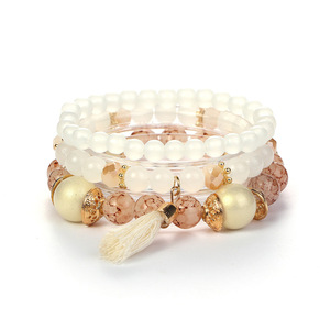 Bohemian Candy-Color Unisex Glass <b>Rope</b> Beaded <b>Bracelet</b> With Natural Stone and Tassel Design High-Appearance B0035 Candy-Color De - Product Image 3
