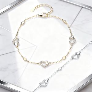 डबल हार्ट S925 सिल्वर जिरकॉन चेन और लिंक ट्रेंडी यूनिसेक्स ब्रेसलेट - Product Image 4