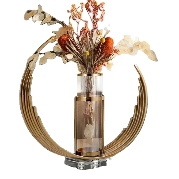 Vaso de mesa de flores para decoração de sala de estar, vaso de vidro de aço inoxidável luxuoso para decoração de casa