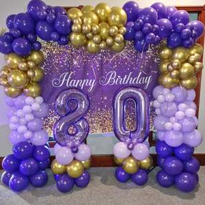 Набор для арки из фиолетово-золотых шаров: темно-фиолетовые, металлические золотые и шары с конфетти для детского праздника, девичника, вечеринки принцессы - Product Image 5