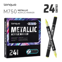 Lot de 24 marqueurs de peinture acrylique métallisée professionnels, permanents, en PET, pour roche, verre, tissu, DIY