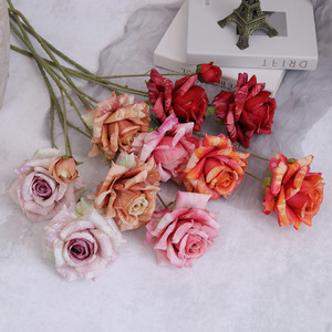Nueva Decoración Floral Artificial de Seda Exquisita para Salón de Bodas, Rosa de Té Artificial de Tallo Único con Acabado de Pintura al Óleo, Ideal para el Hogar - Product Image 4