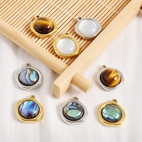 Pendentif en acier inoxydable P516 plaqué or avec pierre naturelle, coquille d'ormeau, coquille d'œil de tigre et perle pour la fabrication de bijoux et colliers DIY