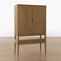 Armoire haute de style Mid-Century Moderniste en chêne massif naturel, vitrine de rangement avec étagère ouverte pour salon, salle à manger, maison moderne