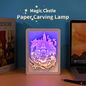 Lampe LED 3D en forme de château magique, boîte à lumière en papier découpé à 7 couches pour les fans de sorcellerie, décoration de chambre à coucher - Product Image 2