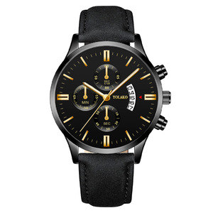 New men's watch three-eye six-hand leather strap date <b>wristwatch</b> - Product Image 5