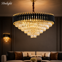 Lustre rond en métal rustique de style nordique, luxe, or, cristal, LED, pour hôtel, villa, salle de banquet, fabricant, grossiste